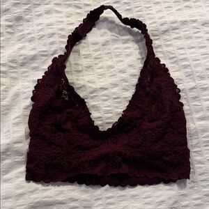 Aerie Lace Halter Bralette - Rich Burgundy